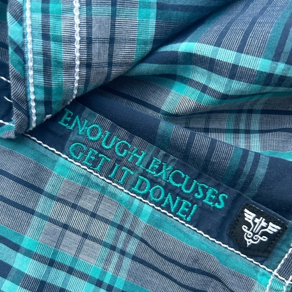 Roar Men’s Embroidered Plaid Slim Fit Long Sleeve Button Down Small Shirt C9 - Picture 5 of 8